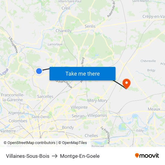 Villaines-Sous-Bois to Montge-En-Goele map