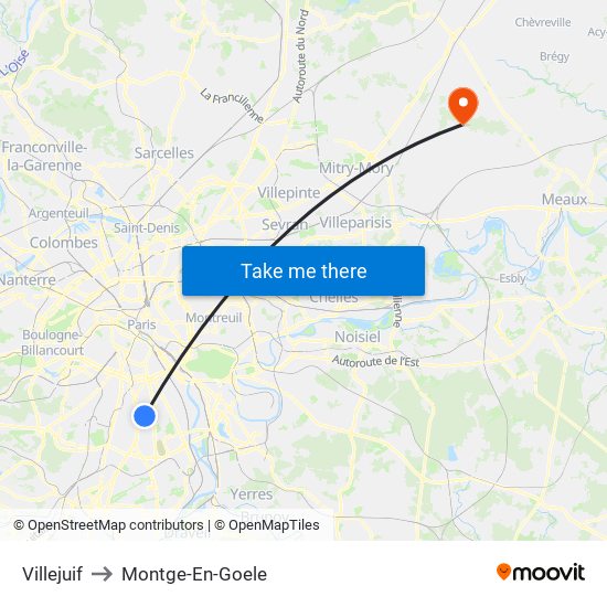Villejuif to Montge-En-Goele map