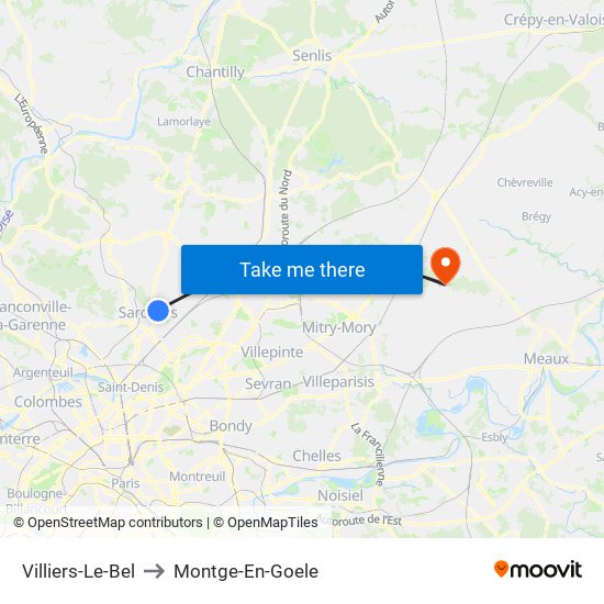 Villiers-Le-Bel to Montge-En-Goele map