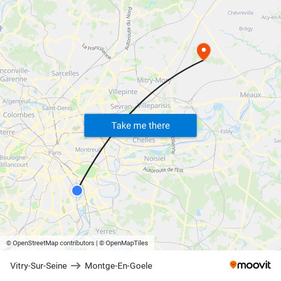 Vitry-Sur-Seine to Montge-En-Goele map