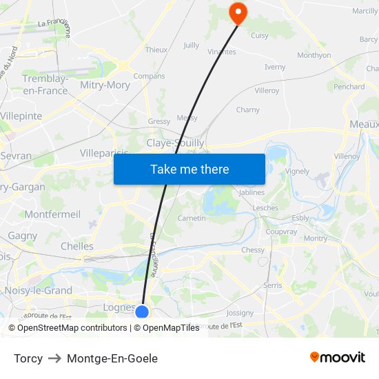 Torcy to Montge-En-Goele map