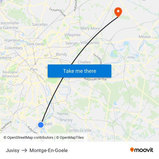 Juvisy to Montge-En-Goele map