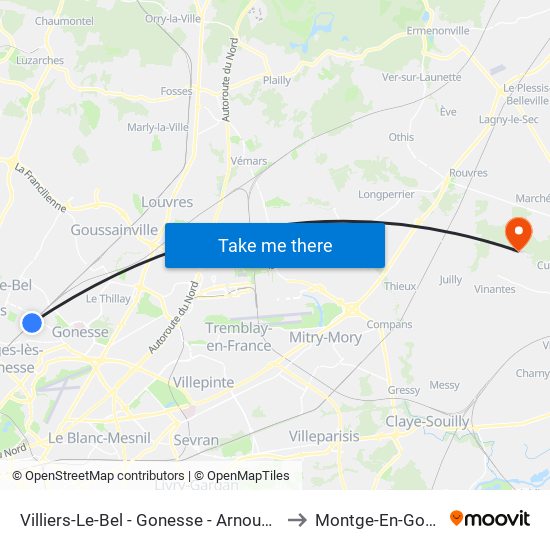 Villiers-Le-Bel - Gonesse - Arnouville to Montge-En-Goele map