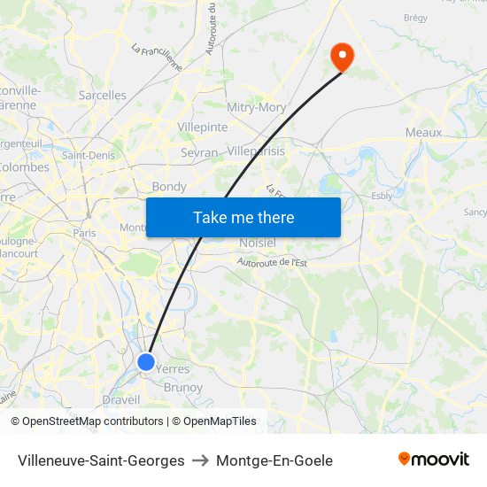 Villeneuve-Saint-Georges to Montge-En-Goele map