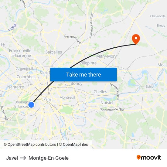 Javel to Montge-En-Goele map