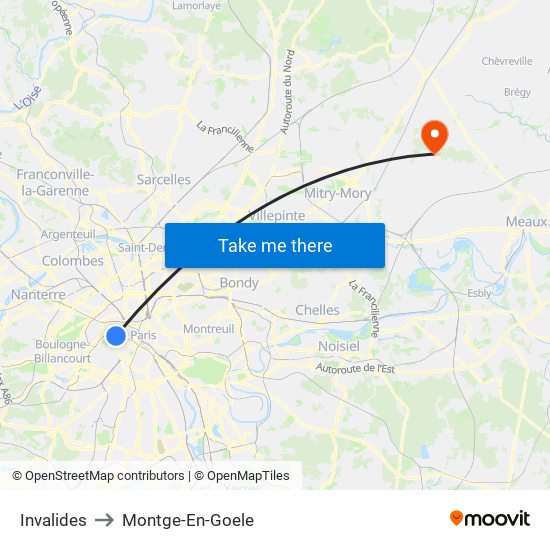 Invalides to Montge-En-Goele map