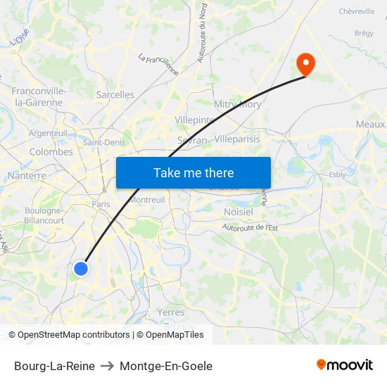 Bourg-La-Reine to Montge-En-Goele map