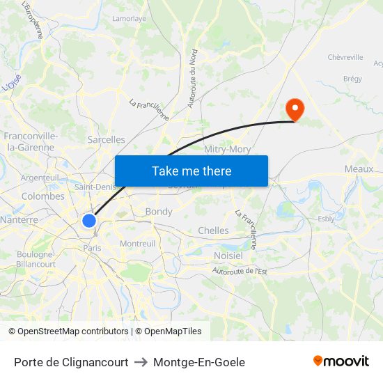 Porte de Clignancourt to Montge-En-Goele map