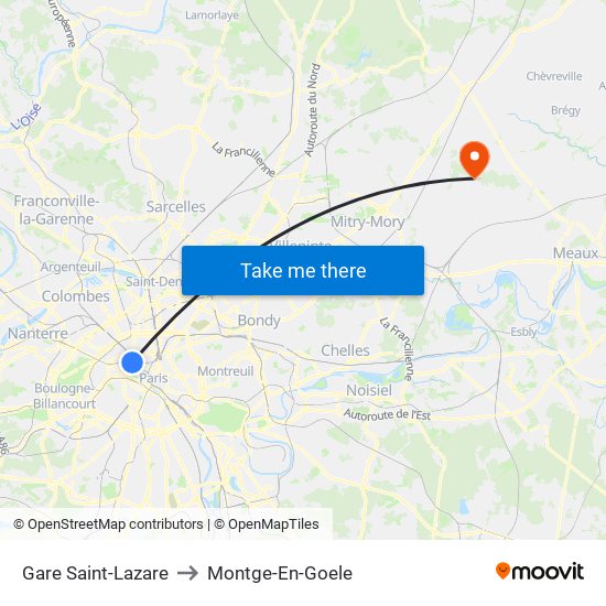 Gare Saint-Lazare to Montge-En-Goele map