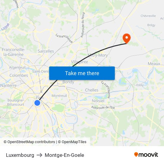 Luxembourg to Montge-En-Goele map