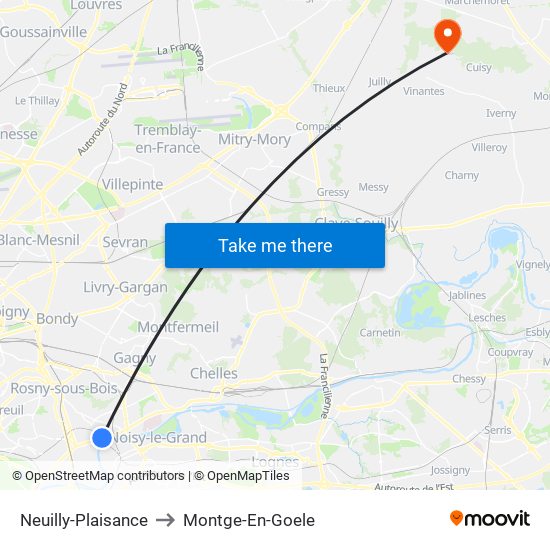 Neuilly-Plaisance to Montge-En-Goele map