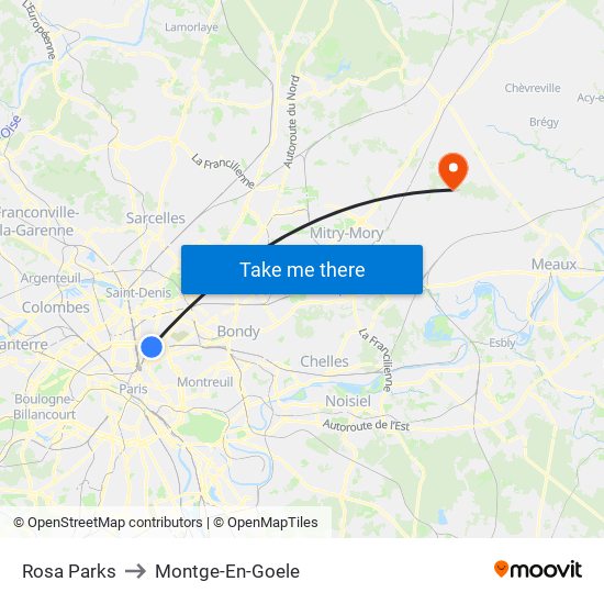 Rosa Parks to Montge-En-Goele map