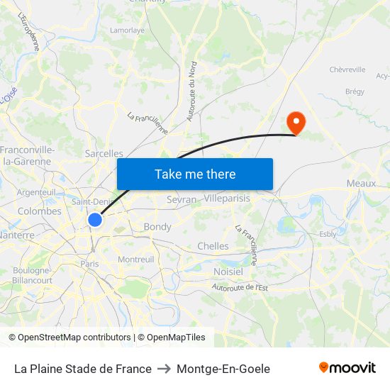 La Plaine Stade de France to Montge-En-Goele map