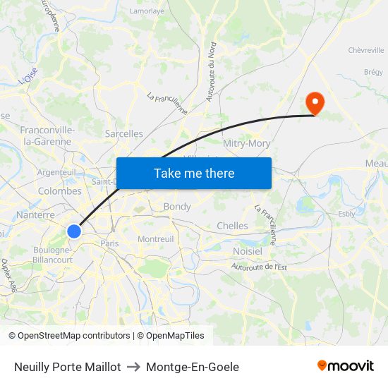 Neuilly Porte Maillot to Montge-En-Goele map