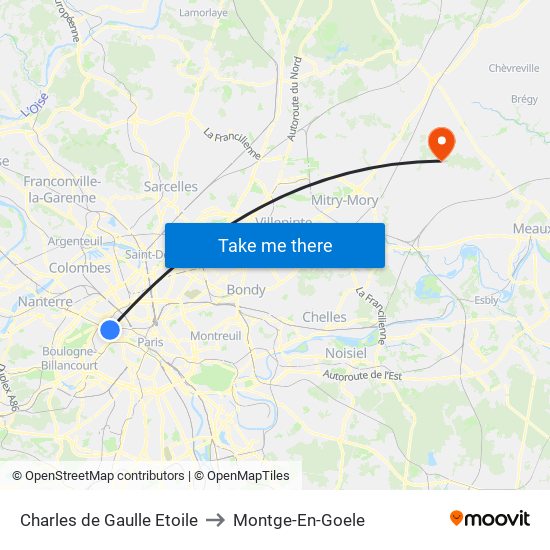 Charles de Gaulle Etoile to Montge-En-Goele map