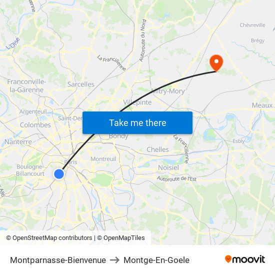 Montparnasse-Bienvenue to Montge-En-Goele map
