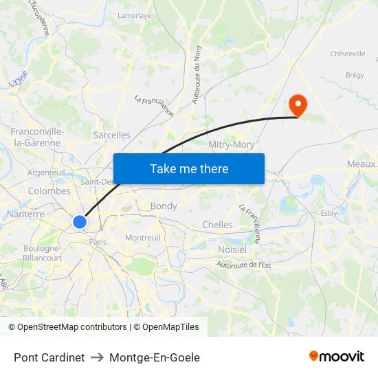 Pont Cardinet to Montge-En-Goele map