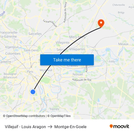 Villejuif - Louis Aragon to Montge-En-Goele map