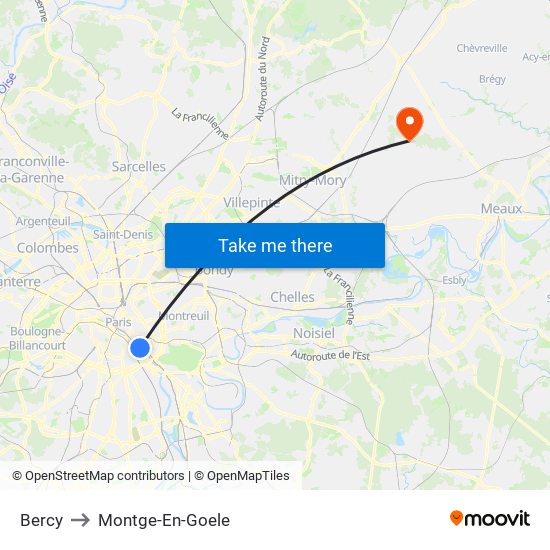 Bercy to Montge-En-Goele map