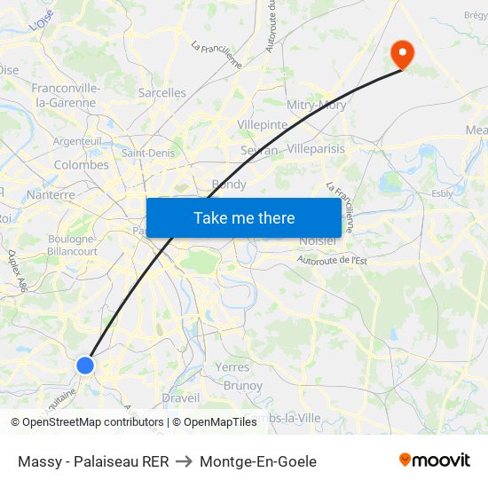 Massy - Palaiseau RER to Montge-En-Goele map