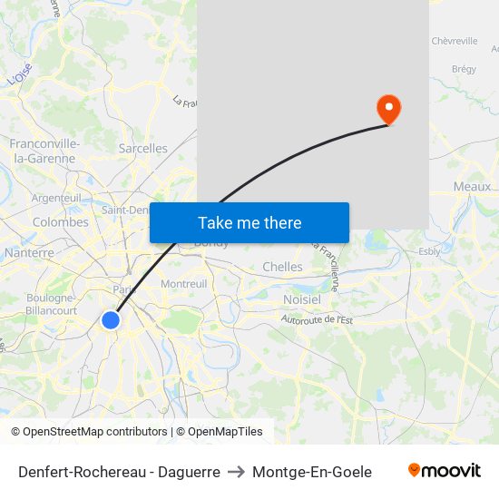 Denfert-Rochereau - Daguerre to Montge-En-Goele map