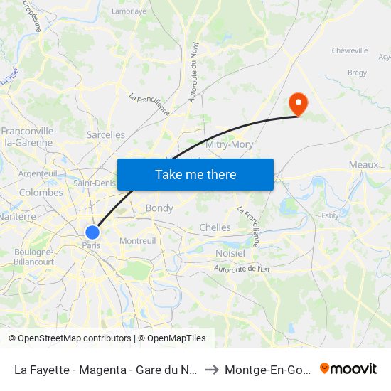 La Fayette - Magenta - Gare du Nord to Montge-En-Goele map