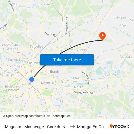 Magenta - Maubeuge - Gare du Nord to Montge-En-Goele map