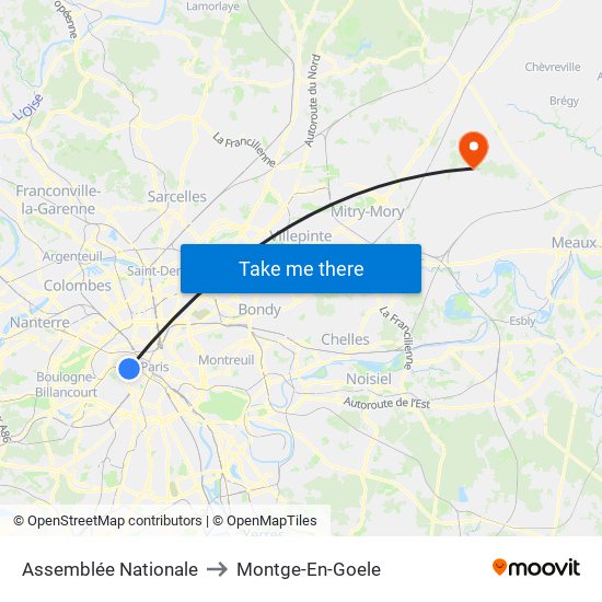Assemblée Nationale to Montge-En-Goele map