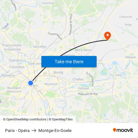 Paris - Opéra to Montge-En-Goele map
