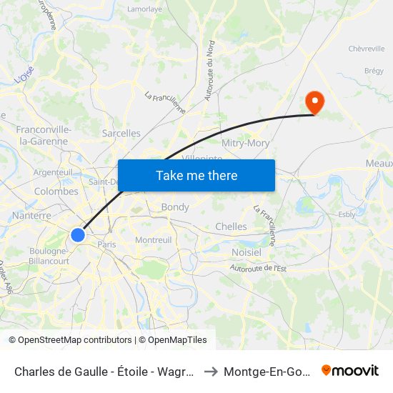Charles de Gaulle - Étoile - Wagram to Montge-En-Goele map