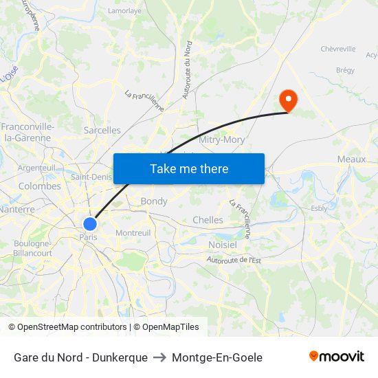 Gare du Nord - Dunkerque to Montge-En-Goele map