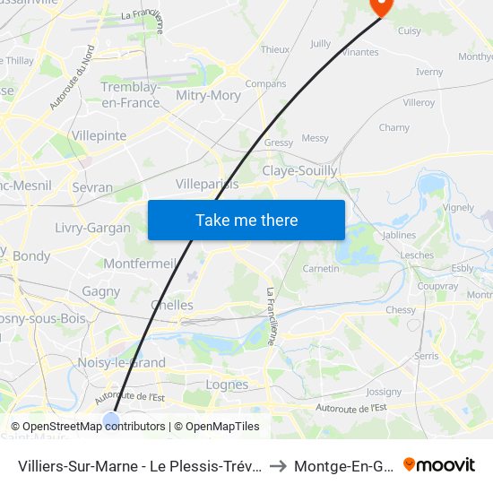 Villiers-Sur-Marne - Le Plessis-Trévise RER to Montge-En-Goele map