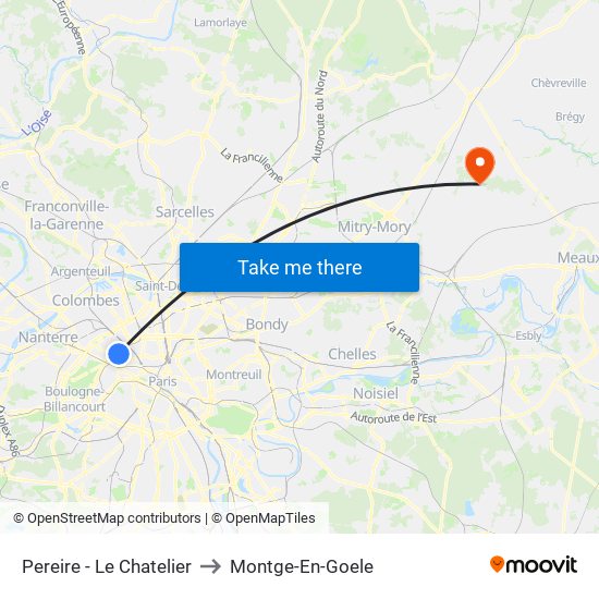 Pereire - Le Chatelier to Montge-En-Goele map