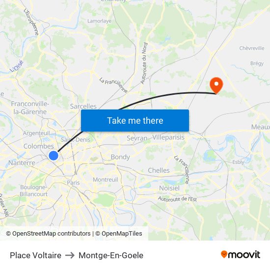 Place Voltaire to Montge-En-Goele map