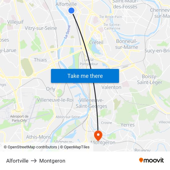 Alfortville to Montgeron map