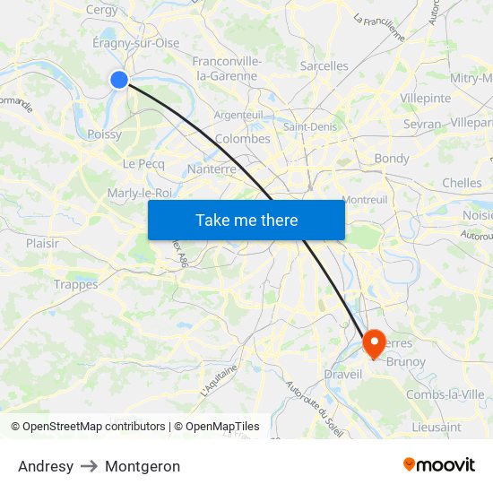 Andresy to Montgeron map