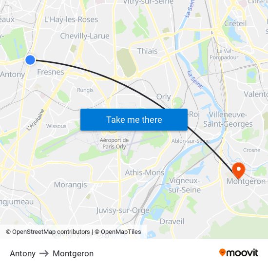 Antony to Montgeron map