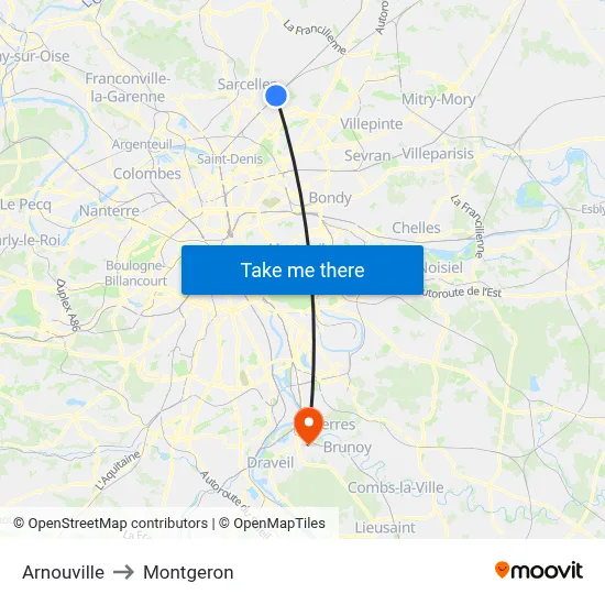 Arnouville to Montgeron map