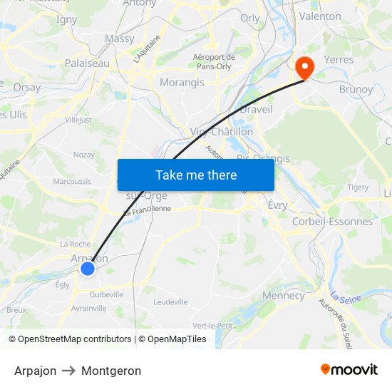 Arpajon to Montgeron map
