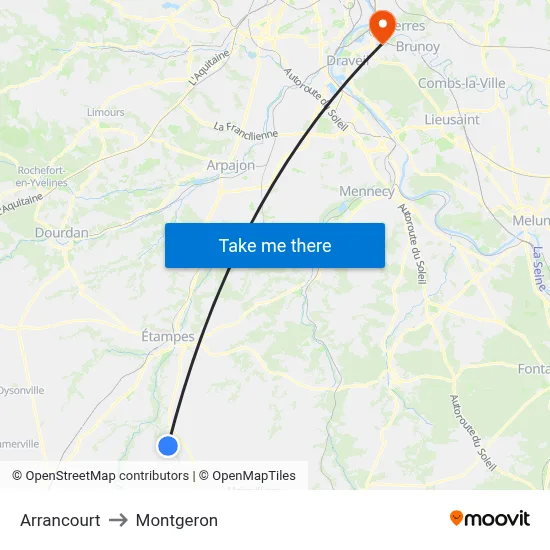 Arrancourt to Montgeron map