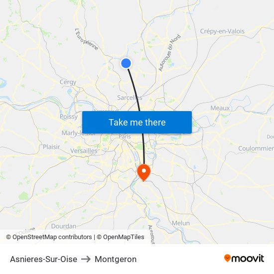 Asnieres-Sur-Oise to Montgeron map