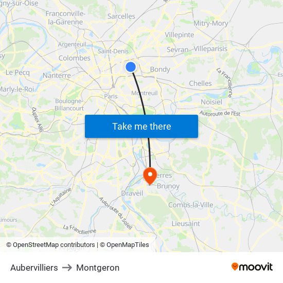 Aubervilliers to Montgeron map