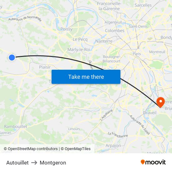 Autouillet to Montgeron map