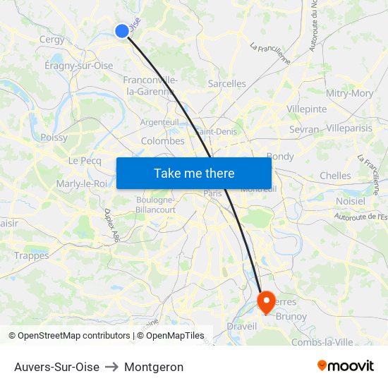 Auvers-Sur-Oise to Montgeron map