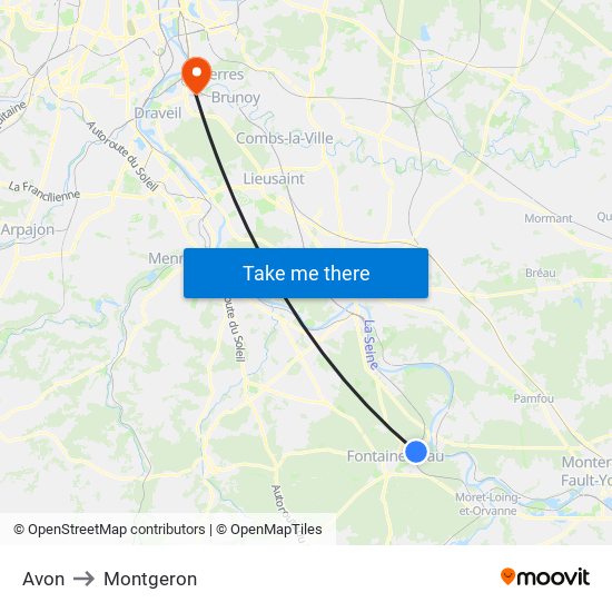 Avon to Montgeron map