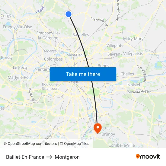 Baillet-En-France to Montgeron map