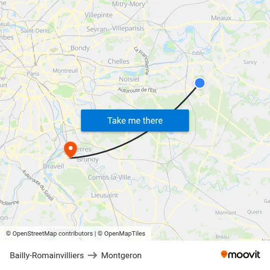Bailly-Romainvilliers to Montgeron map