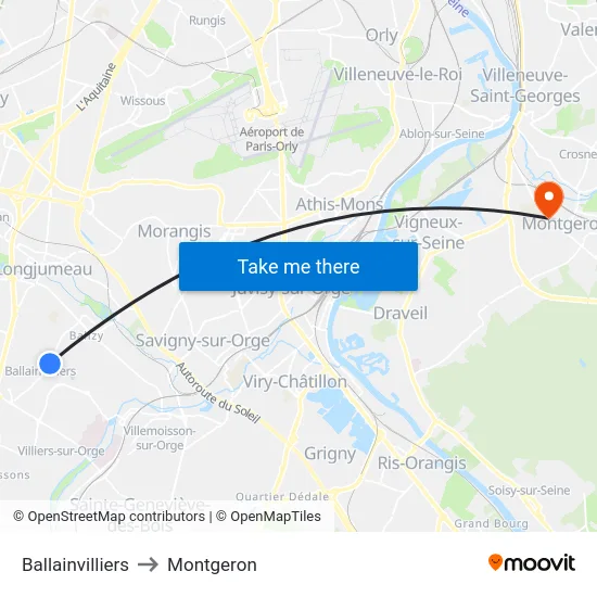 Ballainvilliers to Montgeron map