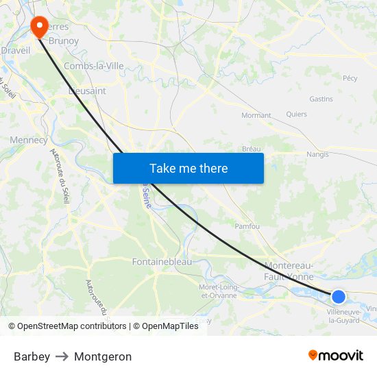 Barbey to Montgeron map