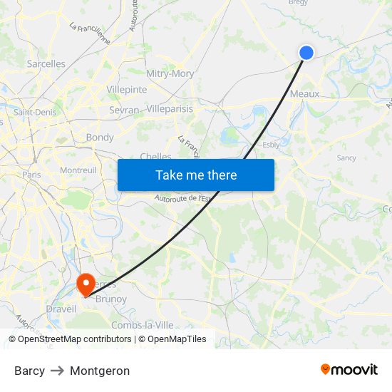 Barcy to Montgeron map